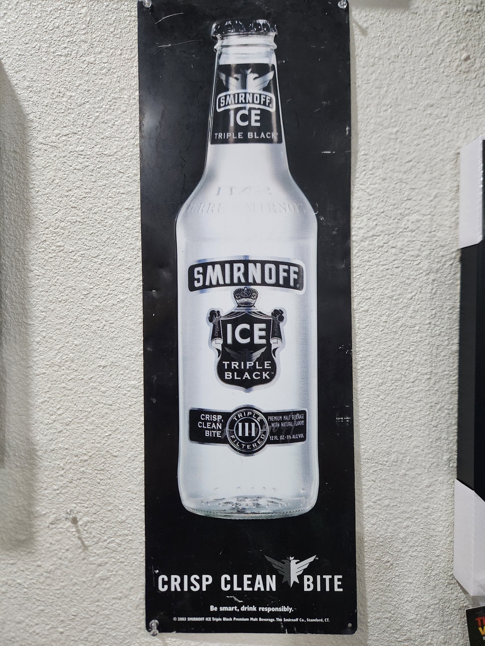 Smirnoff Ice Triple Black Metal Stamped Wall Sign 2003
